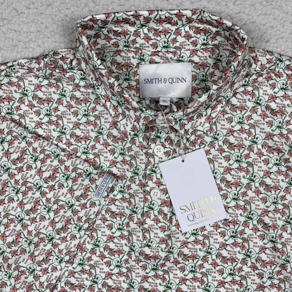 Smith & Quinn Golf Polo Mens XL White Skull Floral Till Death Do Us Par Smitty